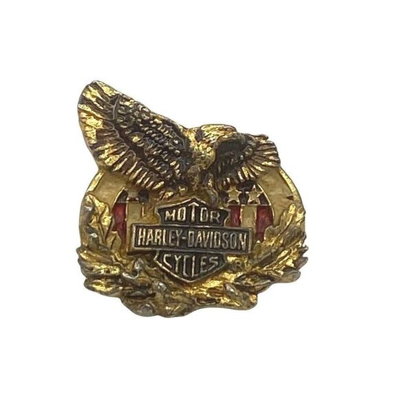 Vintage Harley Davidson American Collectible Pin Gold Color Eagle American Flag